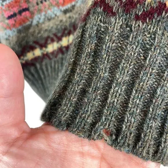 Polo Ralph Lauren Lambswool Alpaca Jacquard Fair Isle V Neck Sweater Green VTG L - Picture 7 of 9